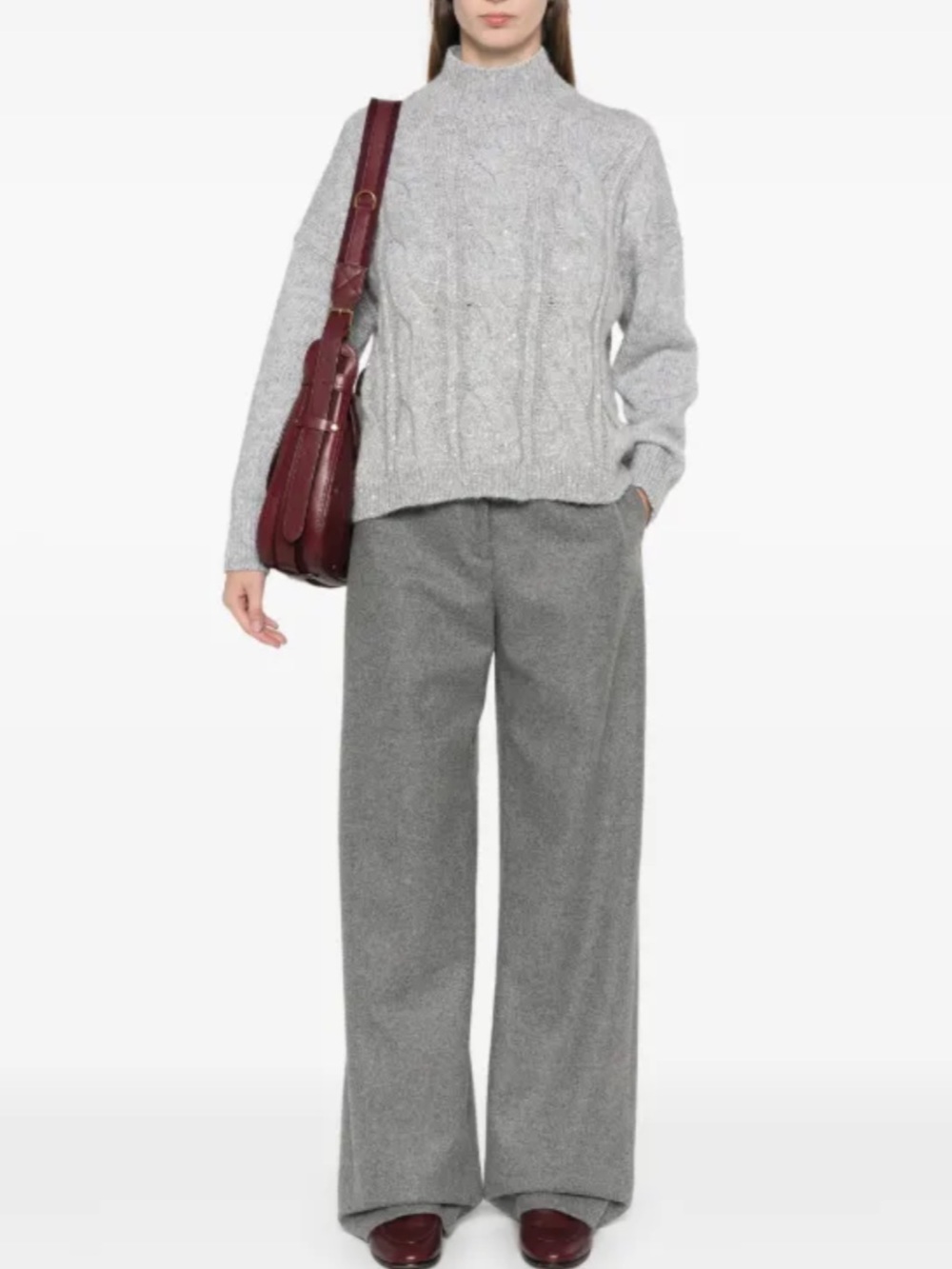 NWT Fabiana Filippi Gray Wide-Leg Flannel Pants size IT 46 / US 10